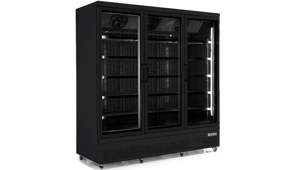 Tiefkühlschrank, Tiefkühlregal, Gefrierschrank "Jumbo black" mit 3 Glastüren, 1450 Liter