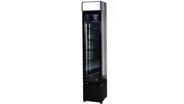 Getränkekühlschrank, Kühlschrank "Schmal", schwarz mit Glastür, 105 Liter