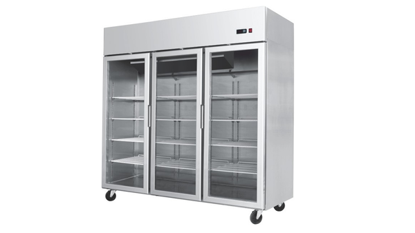Tiefkühlschrank , Tiefkühlregal "Nova" mit 3 Glastüren, Innen und außen aus Edelstahl, 1390 Liter