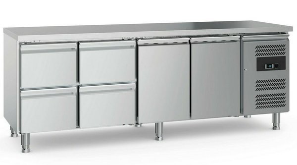 Kühltisch mit 2 Türen GN 1/1 & 4 Schubladen, Edelstahl, BxTxH: 2230 x 700 x 850 mm