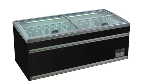 Supermarkt Tiefkühltruhe, Gefriertruhe mit Glasschiebetüren, BxTxH: 2100x850x870 mm, schwarz