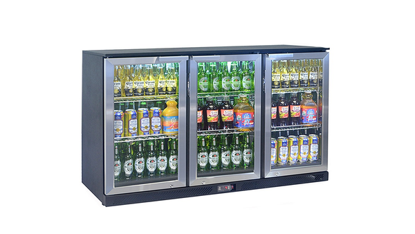 Barkühler, Barkühltisch, Flaschenkühlschrank mit 3 Glastüren, schwarz