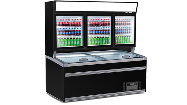 Supermarkt Kühlregal-Tiefkühltruhe "RABU BLACK", 2,10m, Oben Pluskühlung, unten Tiefkühlung, schwarz